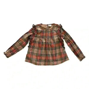Crewcuts Tartan Plaid Metallic Ruffle Blouse Size 8